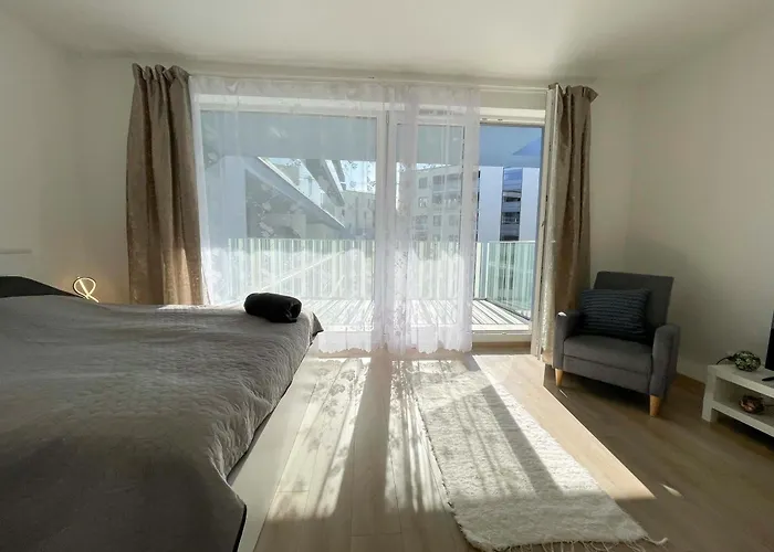 Bright Riverside Studio, Balcony, Free Parking, Air Conditioning *